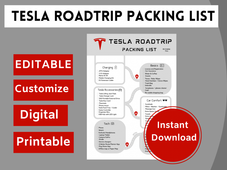 tesla roadtrip packing list